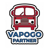 VAPOGO Partner logo, a red bus